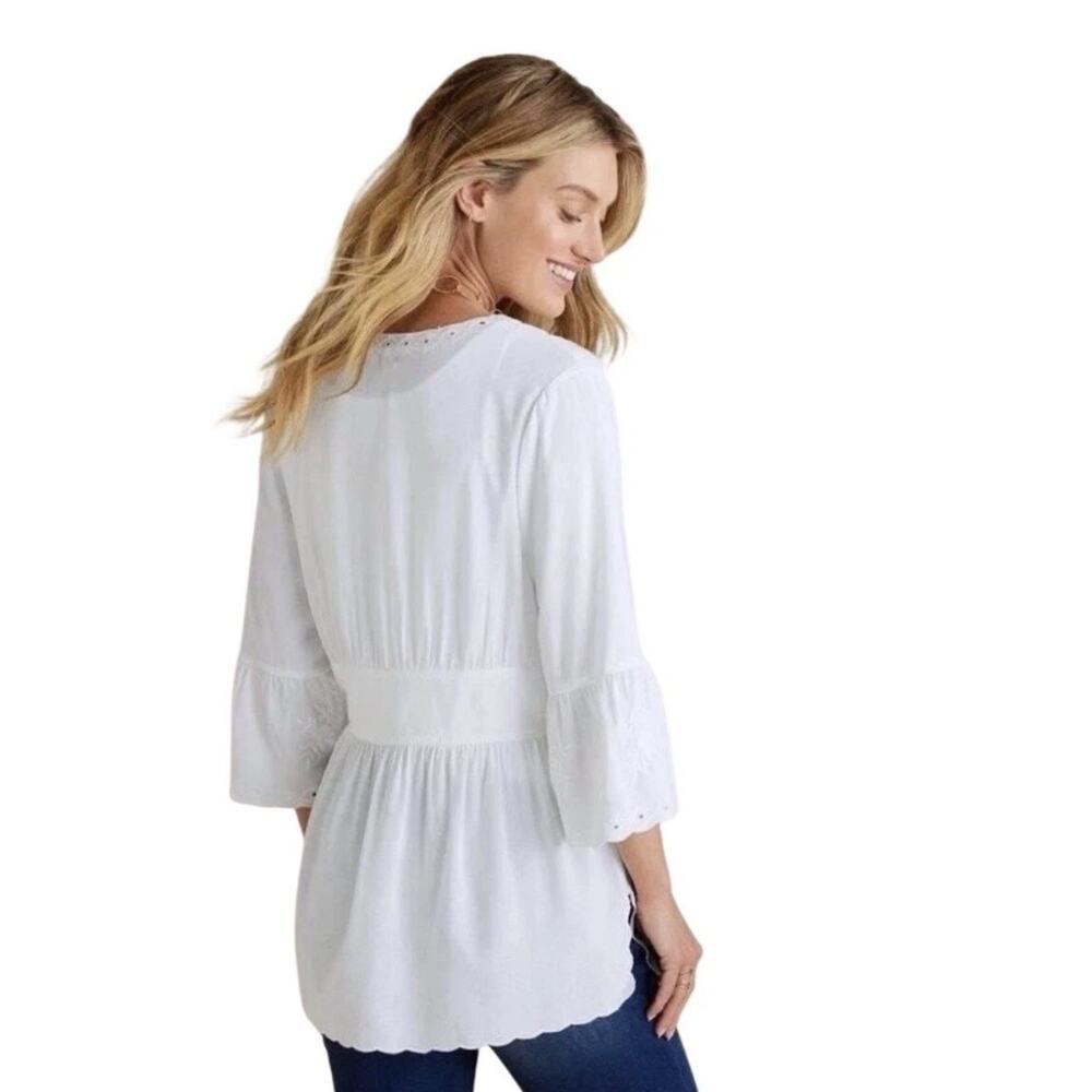 Soft Surroundings Embroidered Open Front Tunic Top Light Blue Rayon Boho Size M